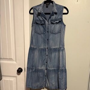 Papillon Blanc Blue Denim style Midi Dress - soft and slight ruffle to the layer